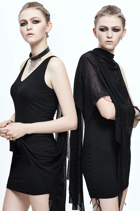 

Devil Fashion Punk Woman Dresses Party Sheath Dresses V-Neck Vest Spider Pattern Shawl Short Dresses