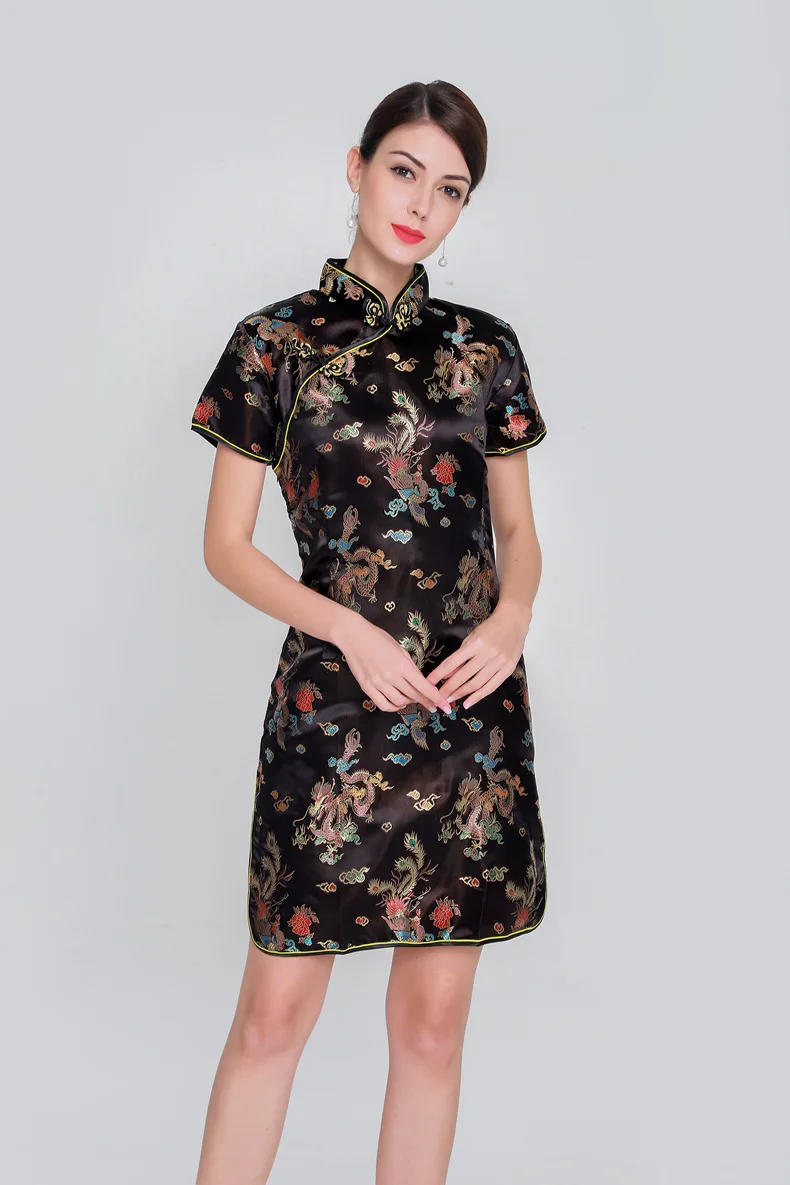 Винтаж Дракон и Феникс Qipao элегантное женское платье большого размера Cheongsam 3XL 4XL 5XL 6XL воротник стойка Сексуальное мини китайское платье Vestidos
