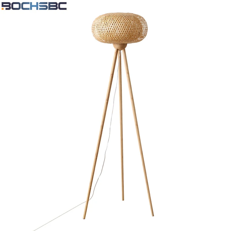 

BOCHSBC Handmade Bamboo Floor Led Lamps Farmhouse Style Standing Light for Bedroom Dinning Room Living Room Height 168CM Lampara