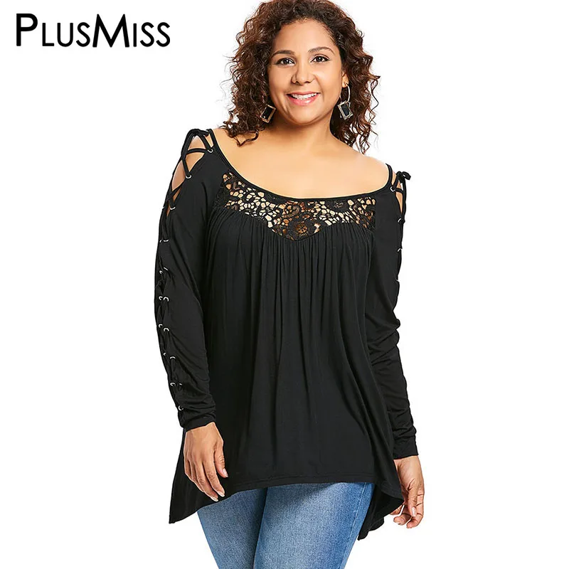 PlusMiss размера плюс 5XL XXXXL XXXL кружева с длинным рукавом Свободные Винтаж Ретро блуза