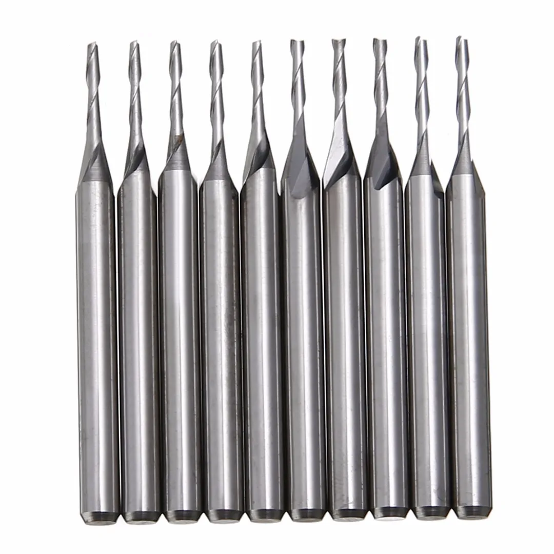 10pcs Double 2 Flute Spiral Carbide Flat Nose End Mill CNC Router Bit 1/8" 1mm Mayitr Milling Cutter For Cutting Slotting