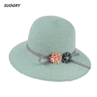 suogry brand lady monochrome hat flower fisherman hats bow sea beach hat sunscreen basin cap women dome shade hat