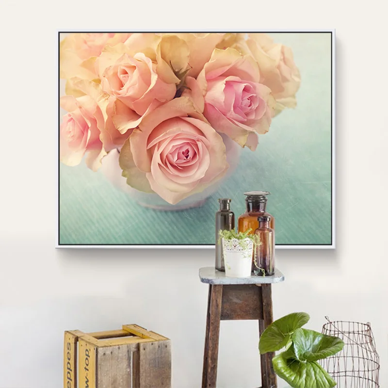 Gohipang Pinky Rose Canvas Oil Painting Modern Art Poster Valentine's Day Prints Lover Present Wall Decoration | Дом и сад
