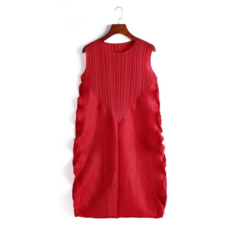 Red Changpleat новые летние женские платья miяк плиссированные модные дизайнерские без рукавов однотонные Свободные Большие размеры женские платья Tide D890 - Цвет: Red