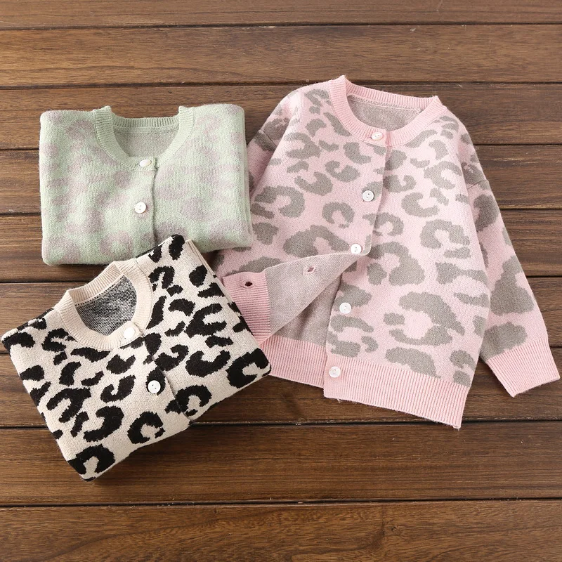 

2019 spring new fashion cardigans girls sweaters 2-10years children clothing leopard sweaters
