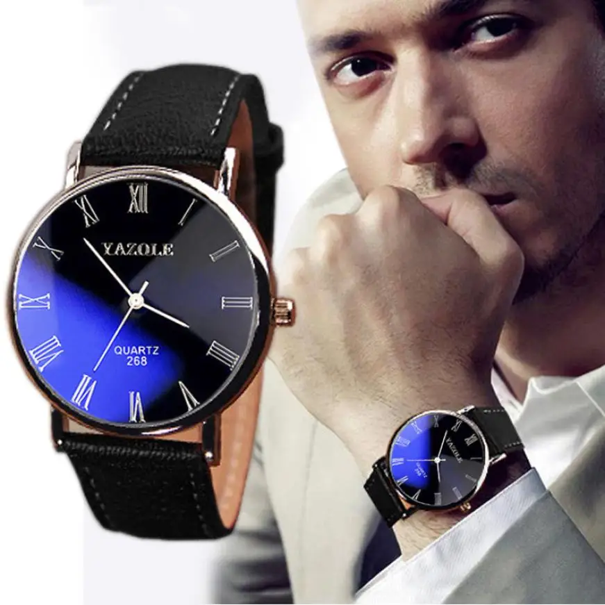 Модные relogios masculino Брендовые мужские часы Роскошные из искусственной кожи мужские кварцевые аналоговые деловые наручные часы Мужские часы# D