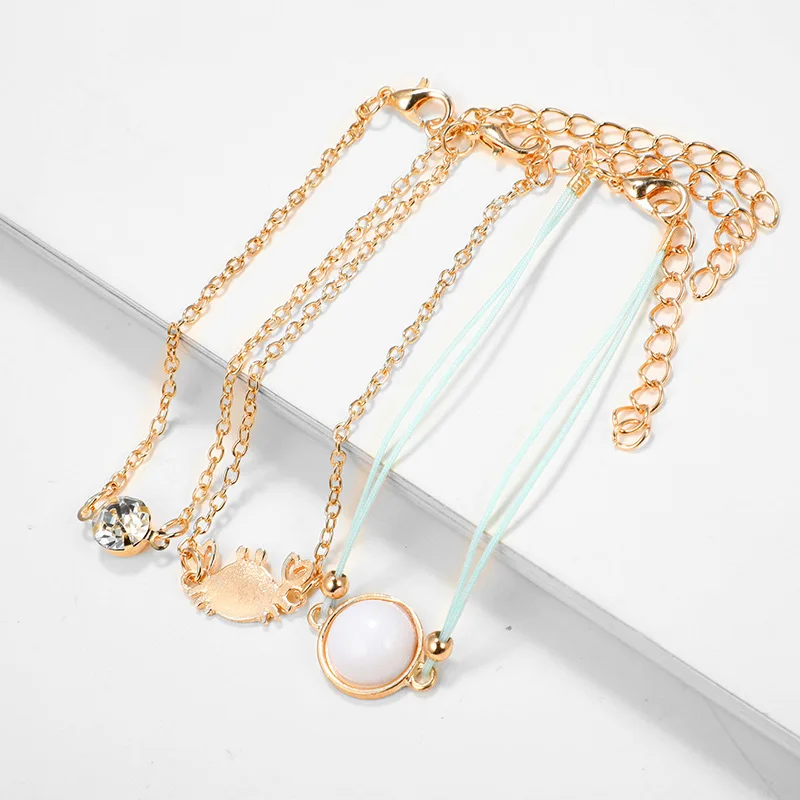 Ножной браслет женский кожаный Веревка ручной работы металлический с бусинами