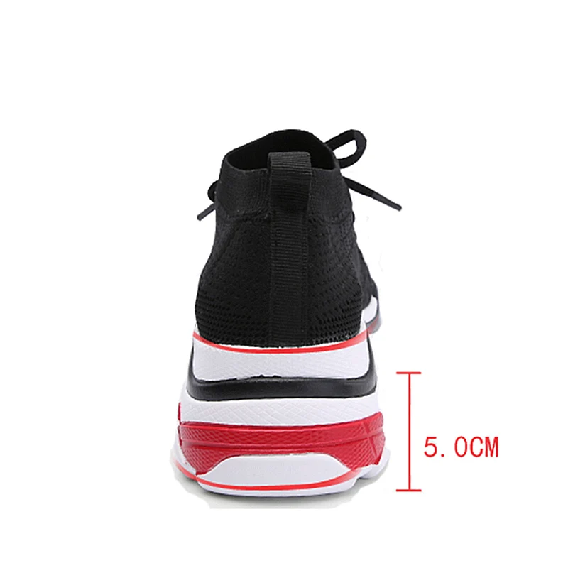 

feiyituBreathable High Top Sneakers Women Height Increasing 5 CM Platform Shoes Knit Upper Casual Shoes Woman White / Black/Red