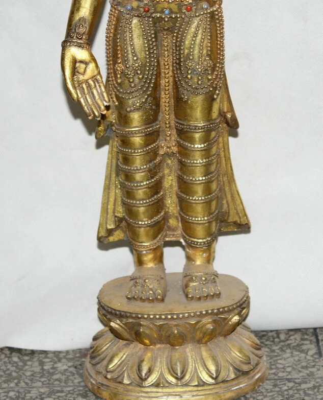 Collectible bronze S1816 Chinese Bronze Buddhism gilding stand White spirit of Compassion Goddess Statue B0403 | Дом и сад