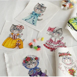 Хлопковая ткань с принтом милого кота льняная/хлопковая 140 см * 80 для