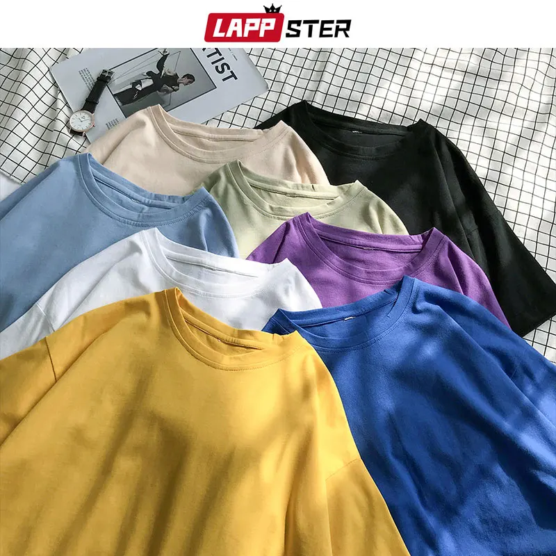 LAPPSTER дропшиппинг Harajuku Твердые смешные футболки лето мужские цветные хип-хоп футболки Высокое качество хлопок белые топы тройники