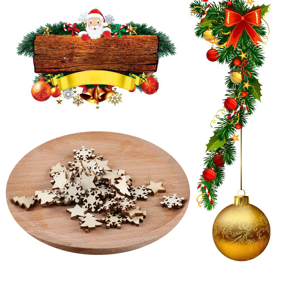 Горячая 1 набор(50 шт) DIY ремесла Рождественский кулон Резные натуральный деревянный чип украшения для скрапбукинга домашний декор