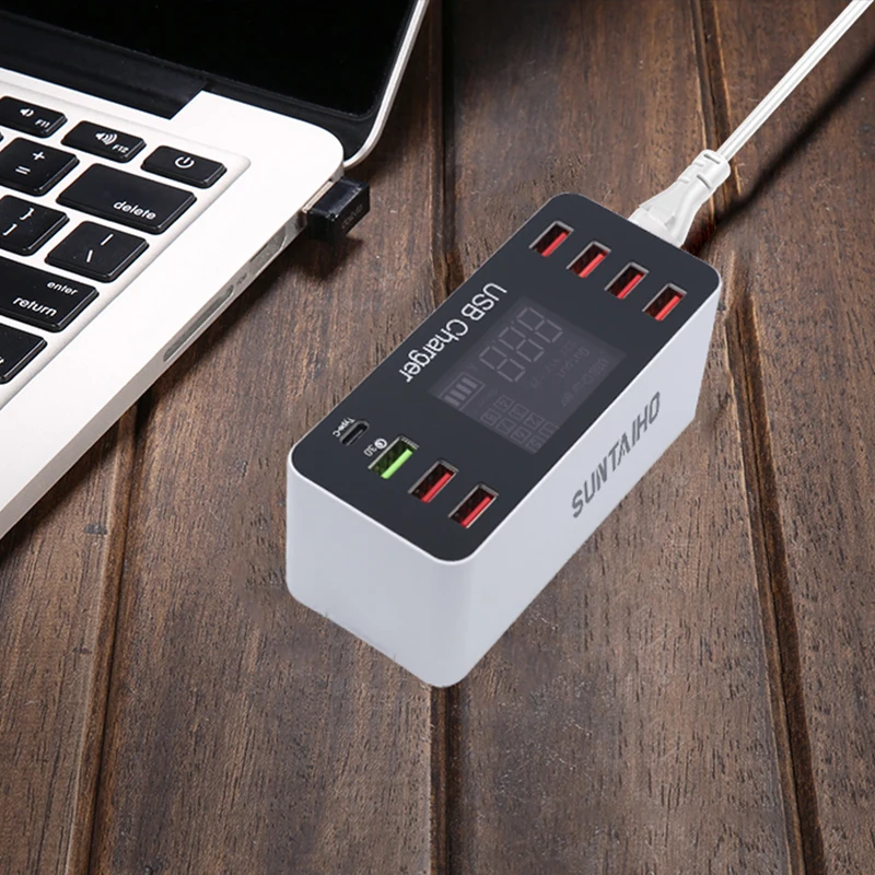 

Suntaiho Port USB Charger Quick Charge 3.0 8Port Desktop Multiple USB Charger Station LED Display Fast Charging EU US UK AU Plug