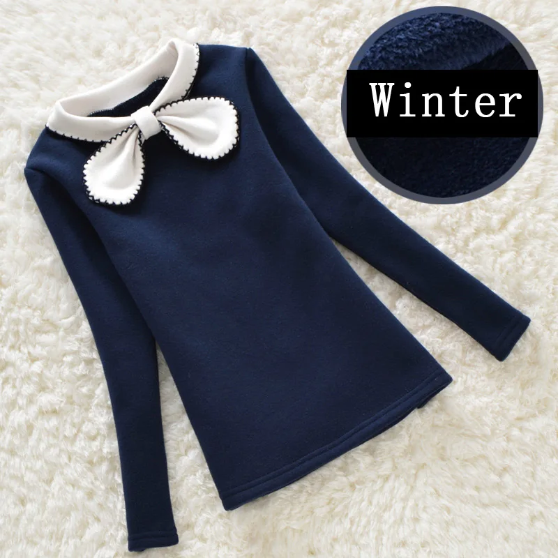 Winter Navy blue Детская одежда; футболки для девочек; детская одежда для девочек; весенне-осенняя футболка с длинными рукавами и бантом для девочек - Цвет: Winter Navy blue