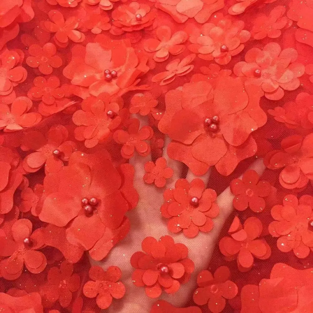 african french lace fabric high quality 2018 applique nigerian for wedding dress 3d flower with beads | Дом и сад