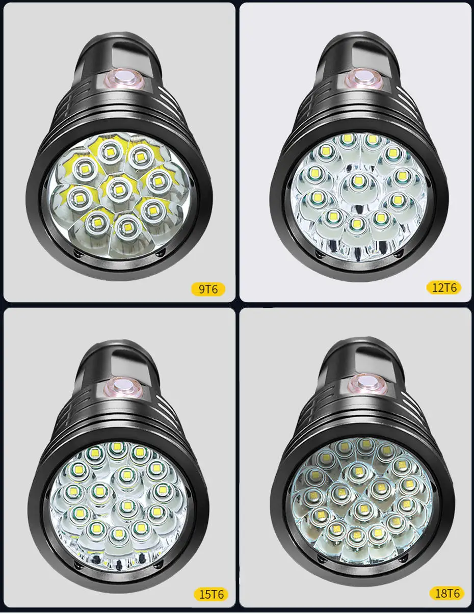18 x Flashlig T6 светодиодный 3 режима вспышка светильник фонарь 4x18650 охотничья лампа светодиодный походный рабочий светильник Linterna Lanterna мощный A1