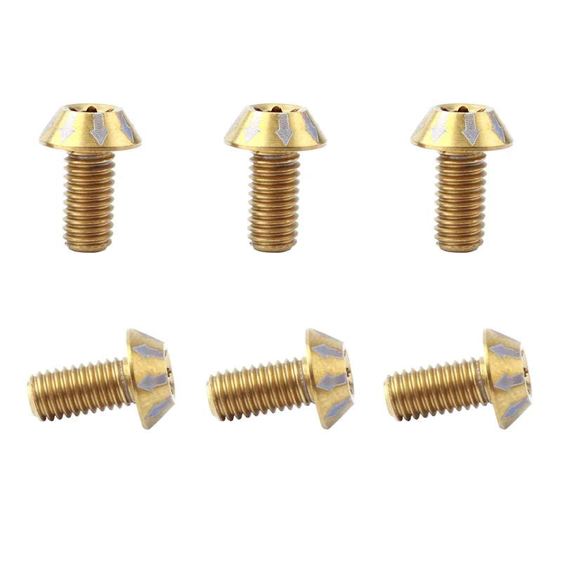 6PCS Gold MUQZI 6 шт. велосипедные дисковые тормоза винты для ротора болты M5* 10 мм T25 Велоспорт титановый сплав ультра-светильник красочные винты велосипед - Цвет: 6PCS Gold