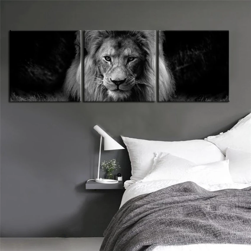 

2019 Canvas Print Art Painting 3 Piece Abstract Black Lion Home Decoration Modular Wall Picture For Living Room No Frame