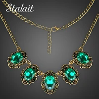 trendy women vintage green crystal maxi antique bronze color statement necklace pendants jewelry for party gift