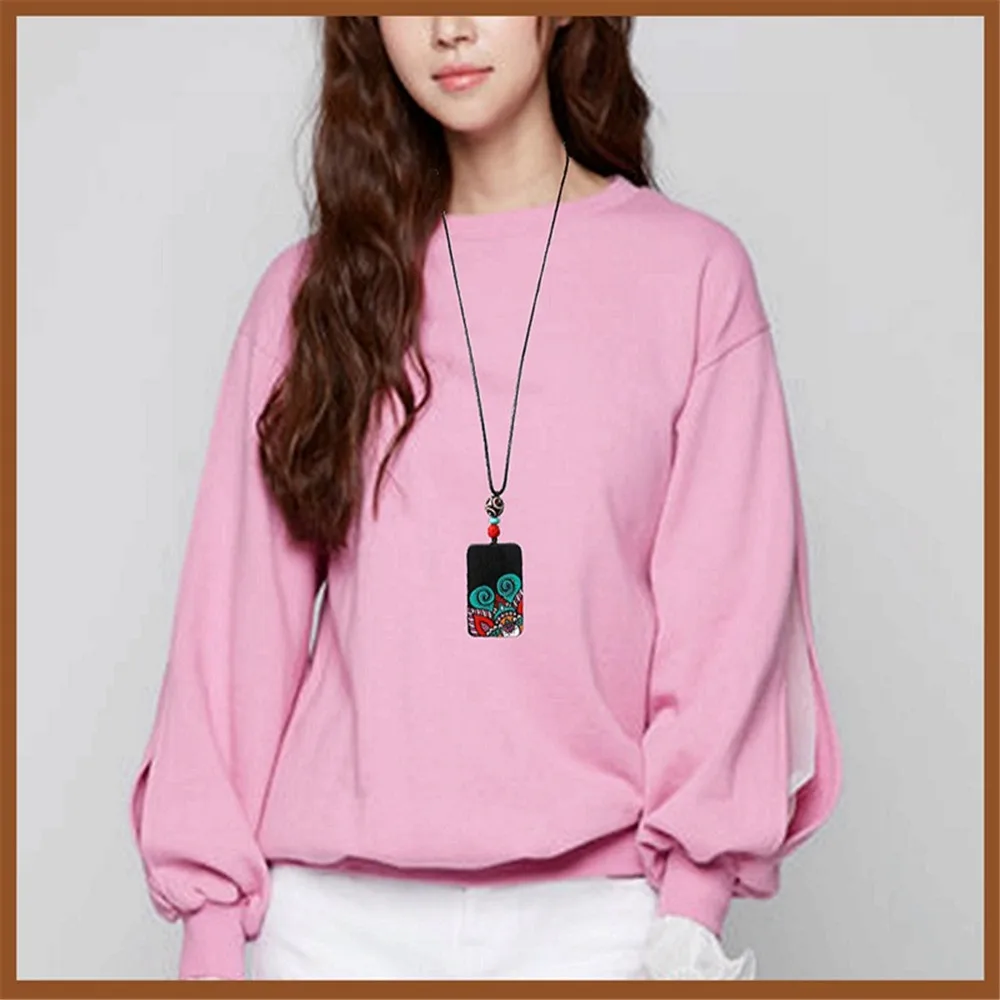 Black Sandalwood Hand-painted Necklace Tibetan Style Joker Personality Sweater Chain Men Women Antique High-end Safety Pendant |