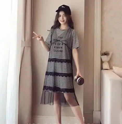 Sweet Short Sleeves O-neck Summer New Fashion Style Maternity Dress Letter Printed Cotton Lining with Mesh Pregnant Women | Мать и