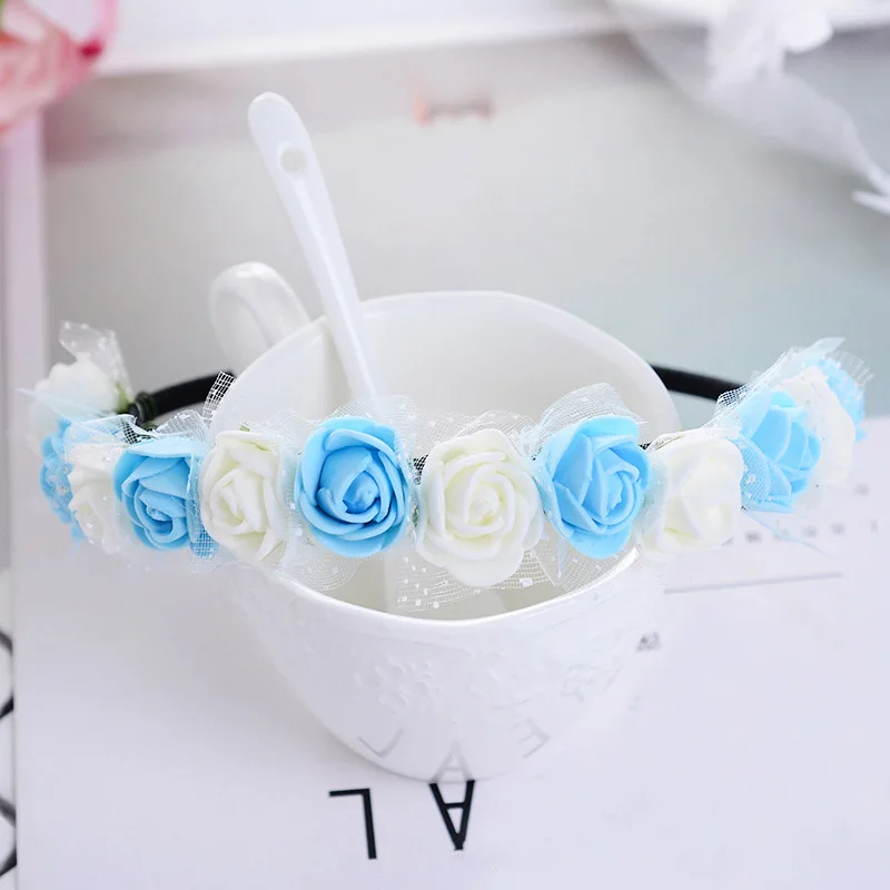 White blue Новинка года, 1 шт., венок с цветами для девочек, маленькая подружка невесты, повязка на голову, изящные высококачественные изысканные подарки, 15 цветов - Цвет: White blue