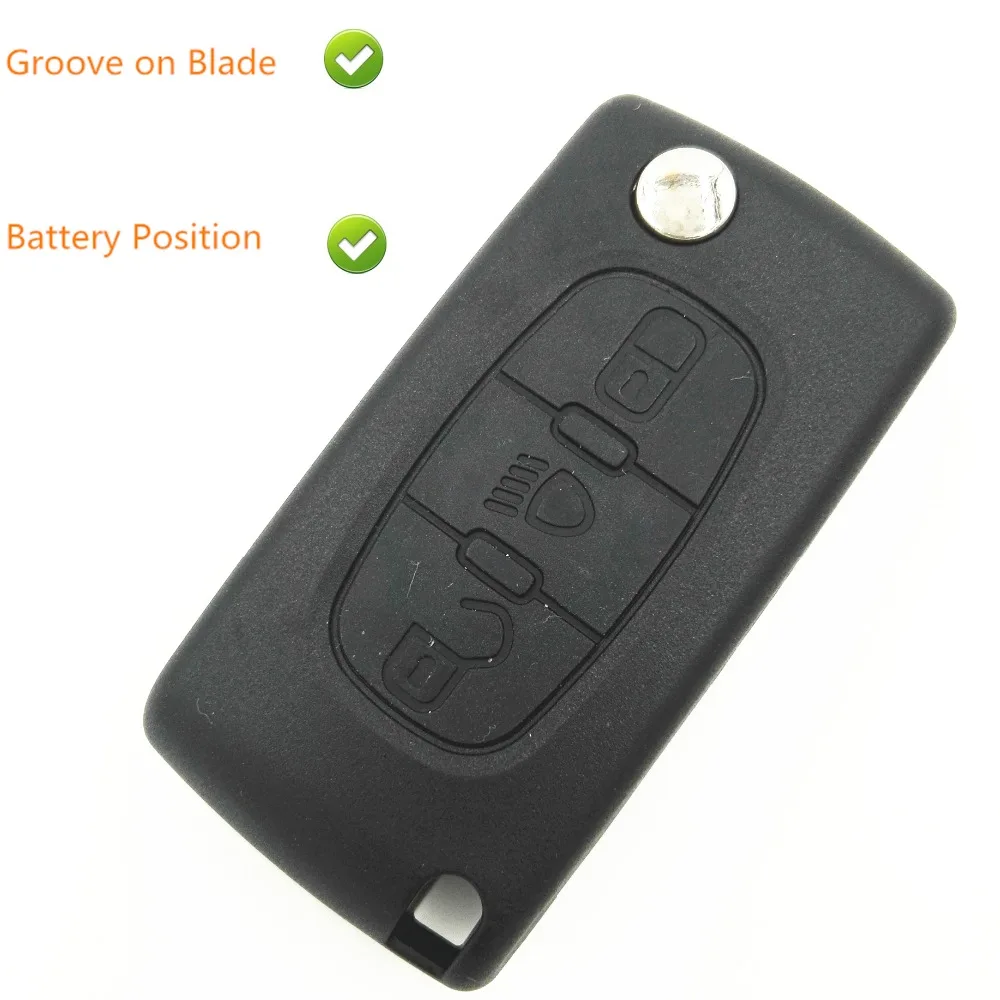 

Flip Car Key Remote Case Blank Key With Light Button Groove on Blade With Battery Position Inside For Peugeot 407 307 406 Key