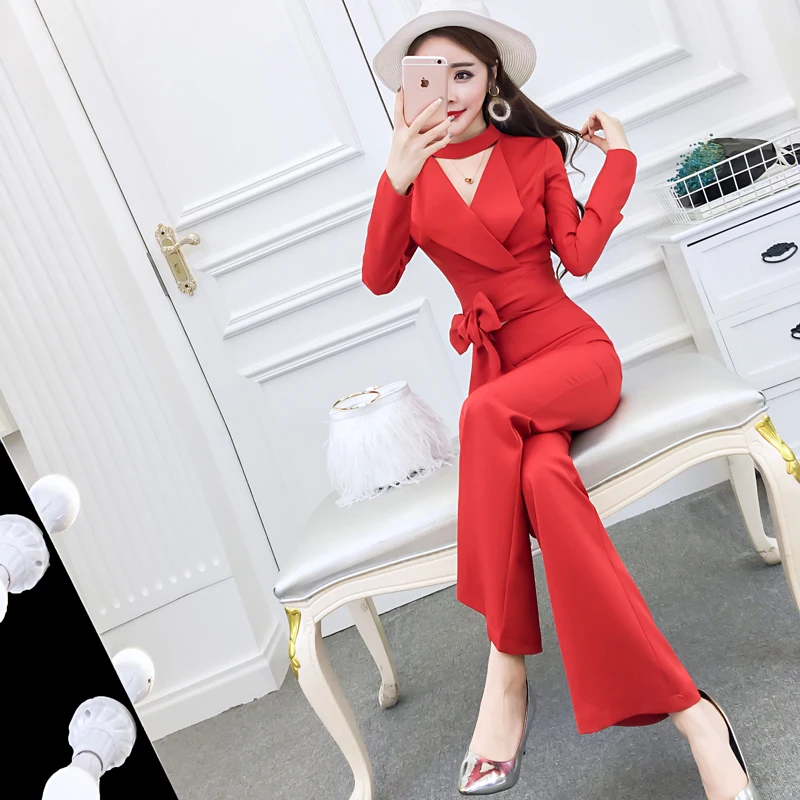 Фото 2018 Spring and Autumn new style Korean temperament neck long-sleeved suit was thin wide leg bell-bottoms fashion ladies suits Женская 2018 Spring and Autumn new style Korean temperament neck long-sleeved suit was thin wide leg bell-bottoms fashion ladies suits Женская