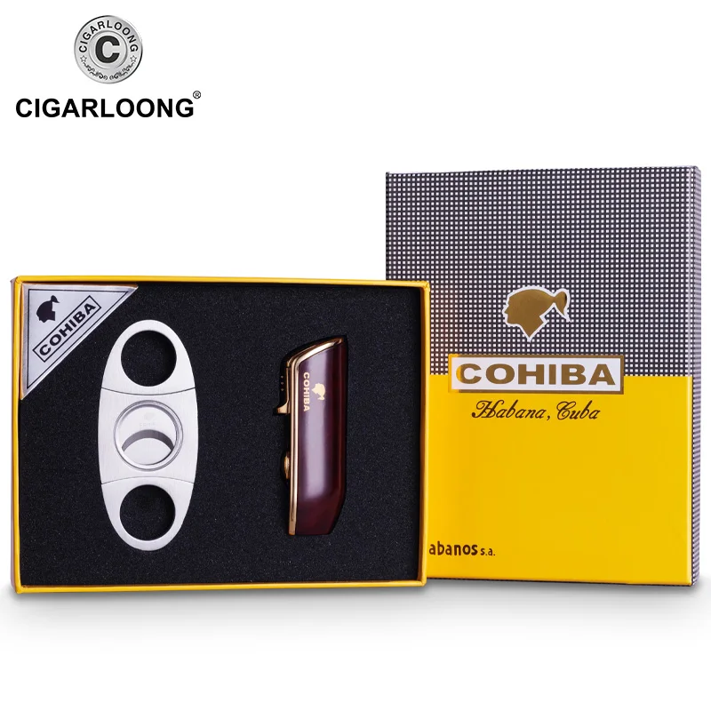 50 шт./партия COHIBA обрезки сигар бутан 3 Факел реактивная зажигалка с резак для сигар удар аксессуары ветрозащитная зажигалка