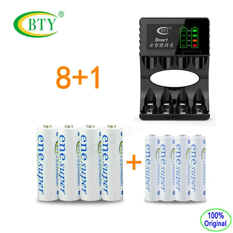 4 шт./упак. BTY AA Батарея 2250Mah + 4PCS/Pack AAA 900mAh перезаряжаемая батарея 704A3 Ni MH зарядное