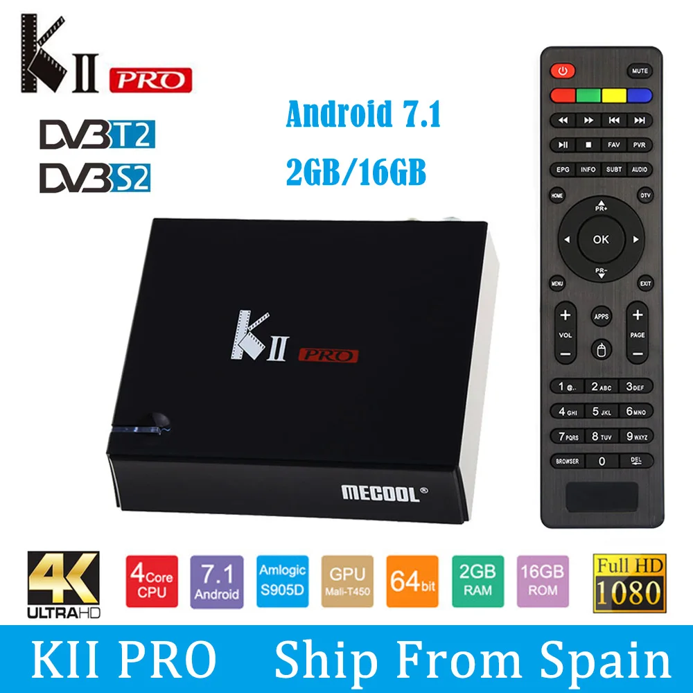 ТВ приставка MECOOL KII PRO Android 7.1.1 DVB S2 T2 K2 Amlogic S905D четырехъядерный 2G16G 4K Cline NEWCAMD 2 4/5 ГГц