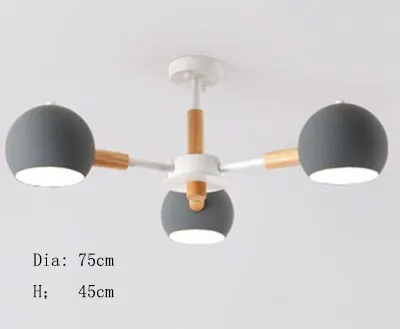 Gray 3 lights Лампы в скандинавском стиле из твердой древесины Современный минималистичный E27 Светодиодная Люстра для гостиной столовой ресторана спальни кабинета - Цвет корпуса: Gray 3 lights