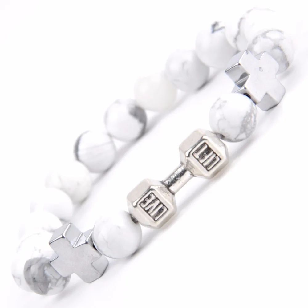 Браслет из натурального камня с бусинами белый браслет цирконием для мужчин