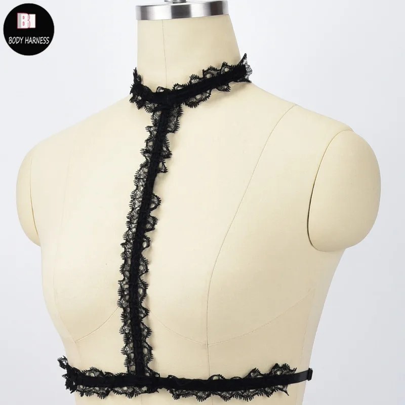 Черный кружевной утягивающий бюстгальтер с бретелькой через шею чокер Бралетт