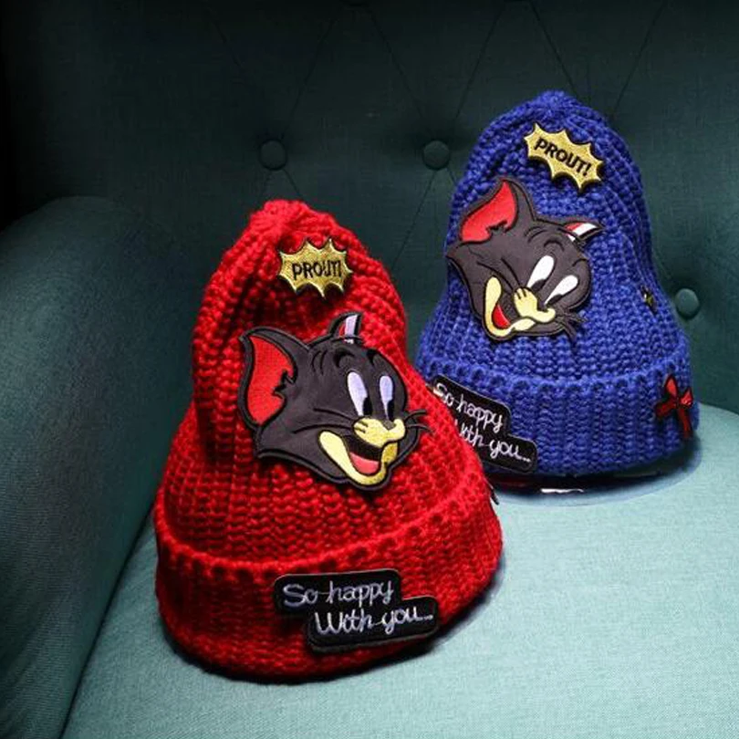 зимние вязаные шапки с принтом том и джерри для женщин .5 цветов|caps for women|beanie knitted