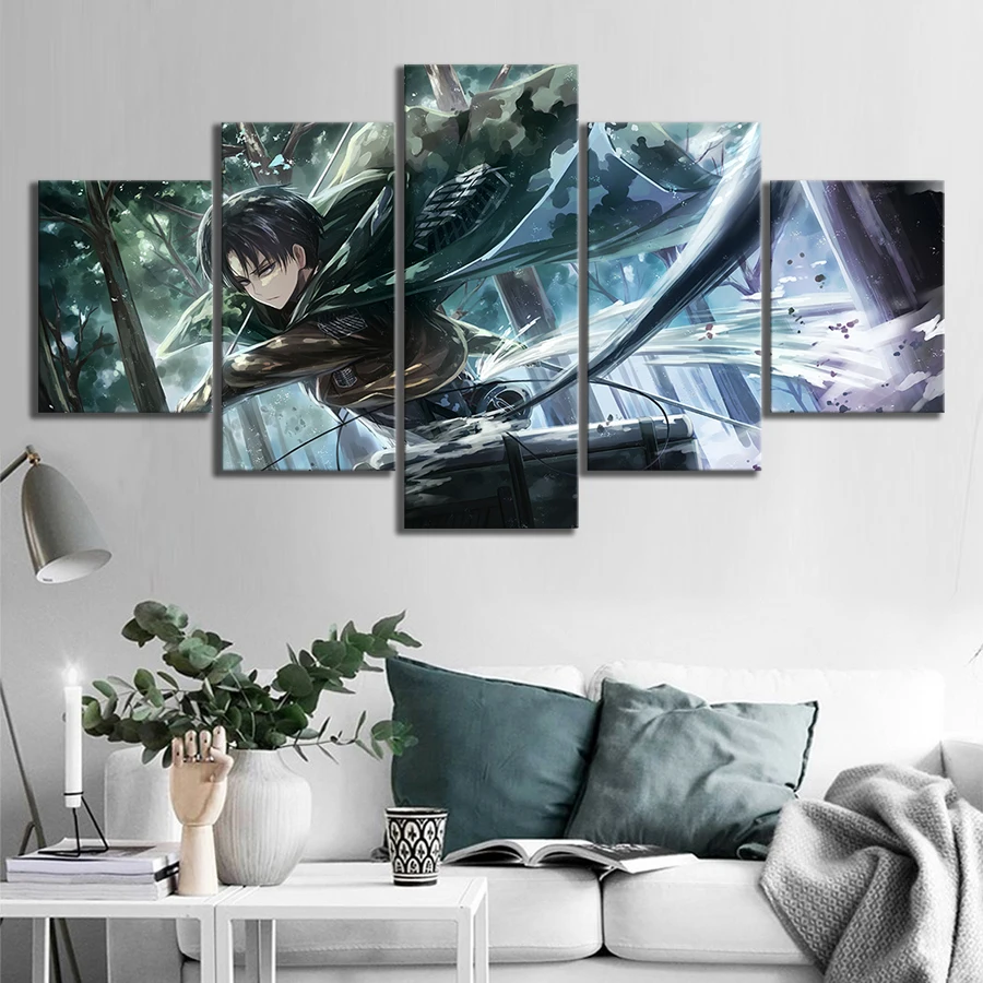 

Canvas Print Painting Wall Art 5 Panel Levi-Ackerman Attack On Titan Anime Poster Pictures For Living Room Home Decoration Frame