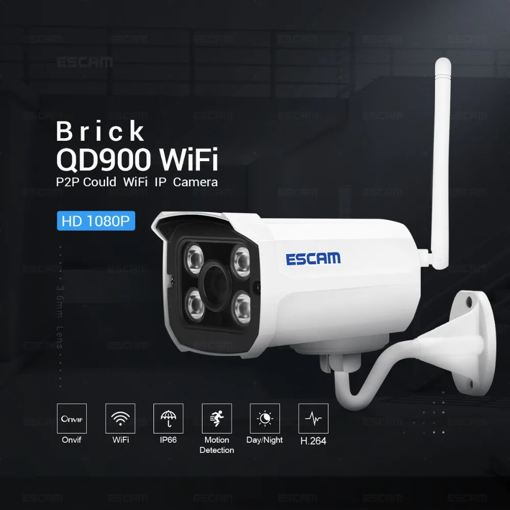 ESCAM QD900 wifi 1080P 2,0 мегапиксельная HD система камер домашней безопасности беспроводная сеть IR Bullet наблюдения наружная мини-камера