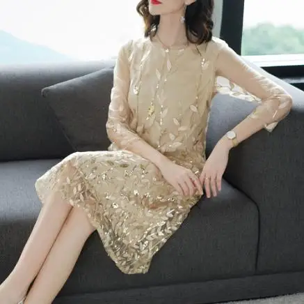 Платье женское повседневное с блестками золотыми | Женская одежда