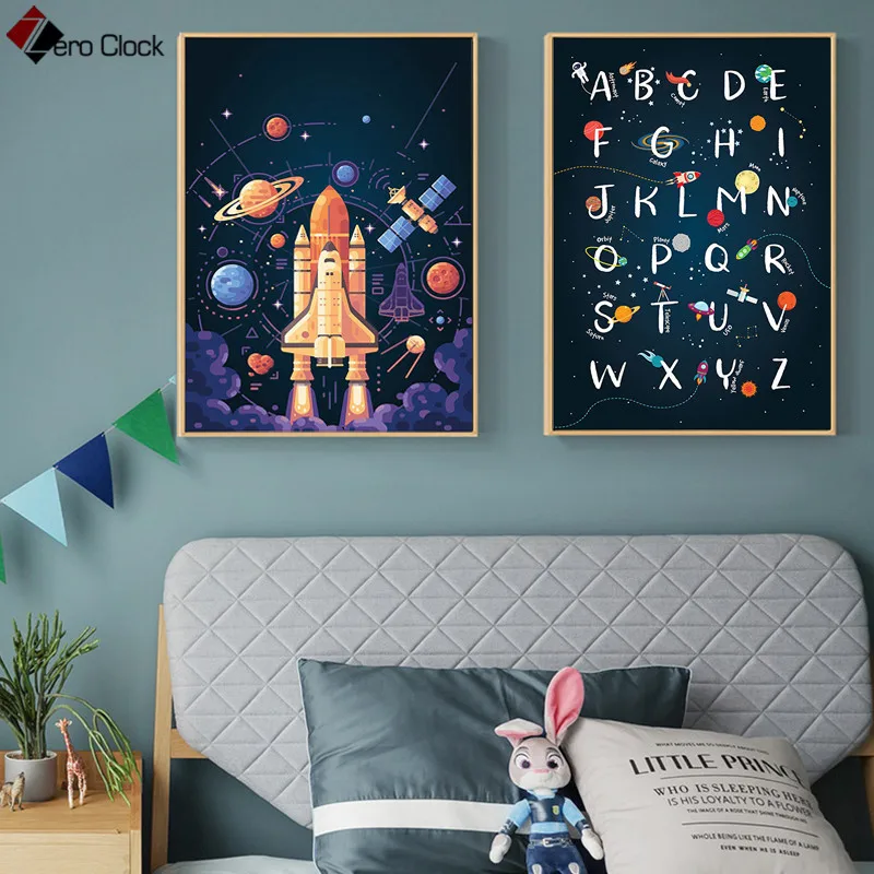 Космическая стена искусство Дети Алфавит печать цитаты плакаты холст картина для мальчиков детская комната украшения фотографии настенные декорации без рамы