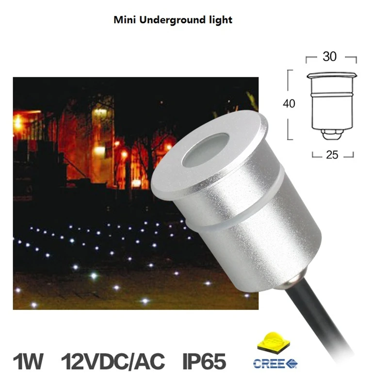 1 Вт светодиодный подземный светильник 30 мм 12 24 В вход IP65 Cree алюминиевый