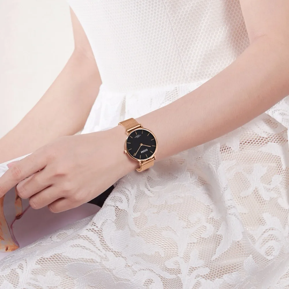 DOM Топ люксовый бренд женские часы водонепроницаемый бизнес розовое золото из