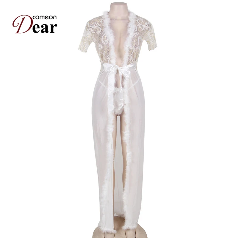 

Comeondear Sexy Robe Lingerie Vestido Branco Dressing Gown Pyjamas Women RB80068 Fashion Gecelik Long Glam Night Bathrobe Women