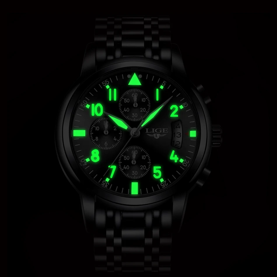 LIGE мужские часы Reloj Hombre Топ бренд класса люкс Модные Бизнес Кварцевые Спортивные полностью стальные водонепроницаемые черные часы Relogio Masculino