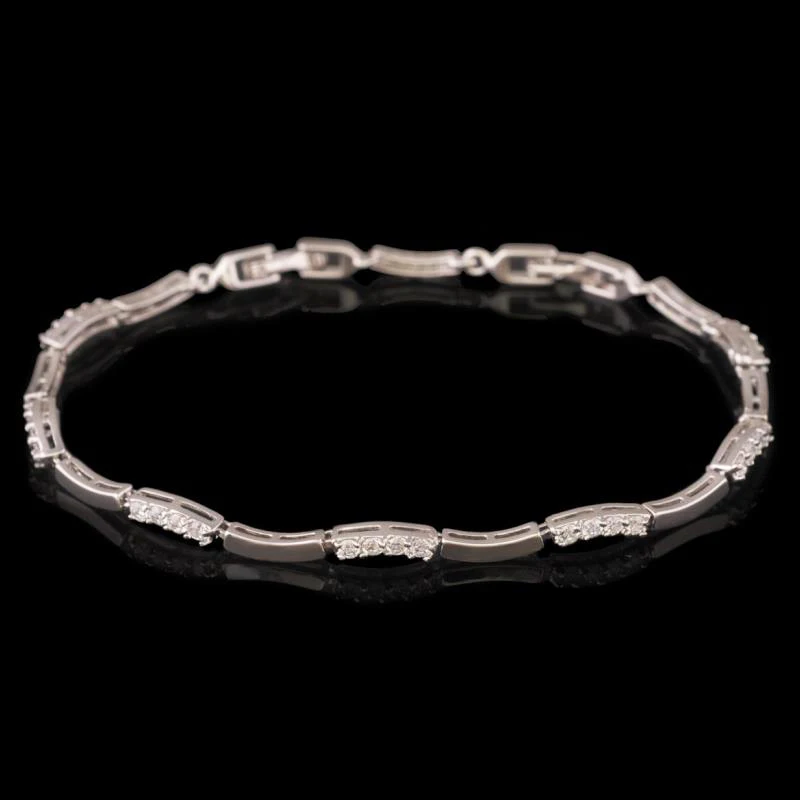 MxGxFam Fashion Link Bracelet Women Clear Round Stone White Gold Color Hot Sale | Bracelets