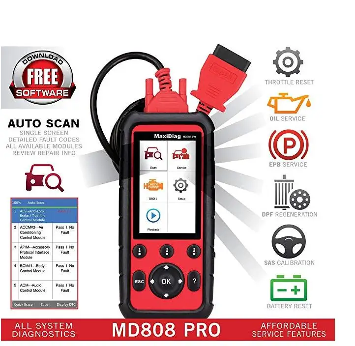 Autel MD808 Pro с 5 футовым удлинительным кабелем все системы OBDII сканер (Advanced MaxiCheck и MD802)