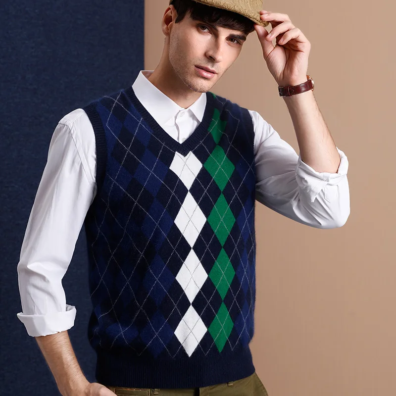 ZHILI Spring and Autumn Men's V-Neck Cashmere Vest | Мужская одежда
