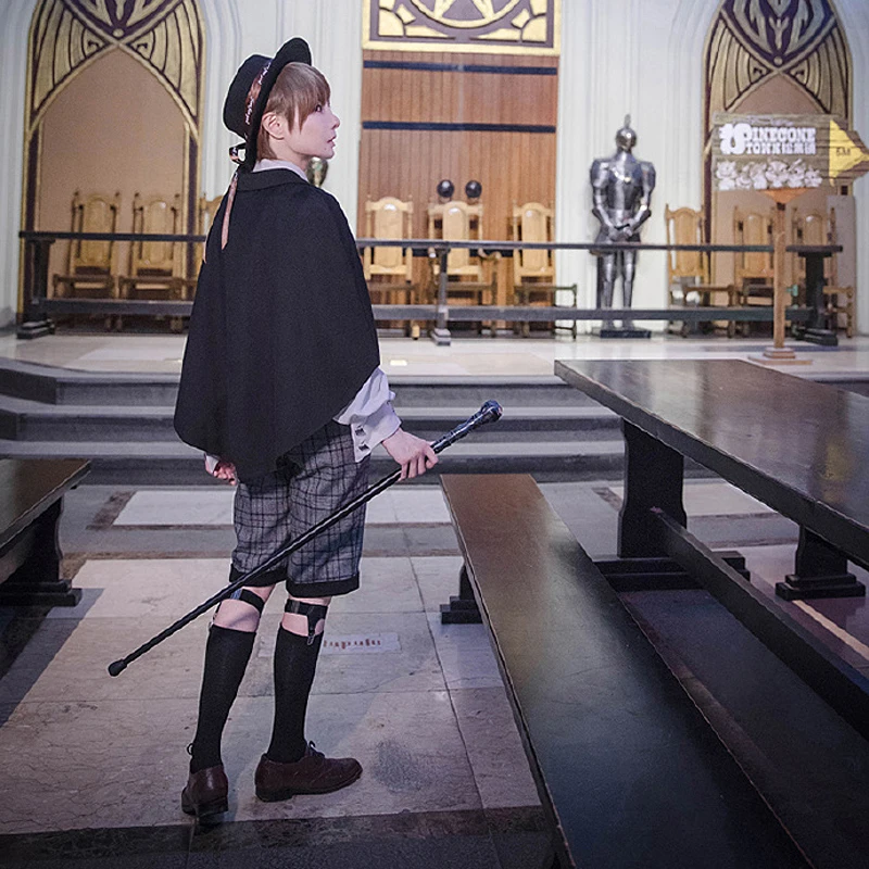 Готический стимпанк мальчик Лолита комплект костюм для мальчиков Harajuku костюм плащ рубашка шорты Японский Школьная Униформа Косплэй Лолита платья