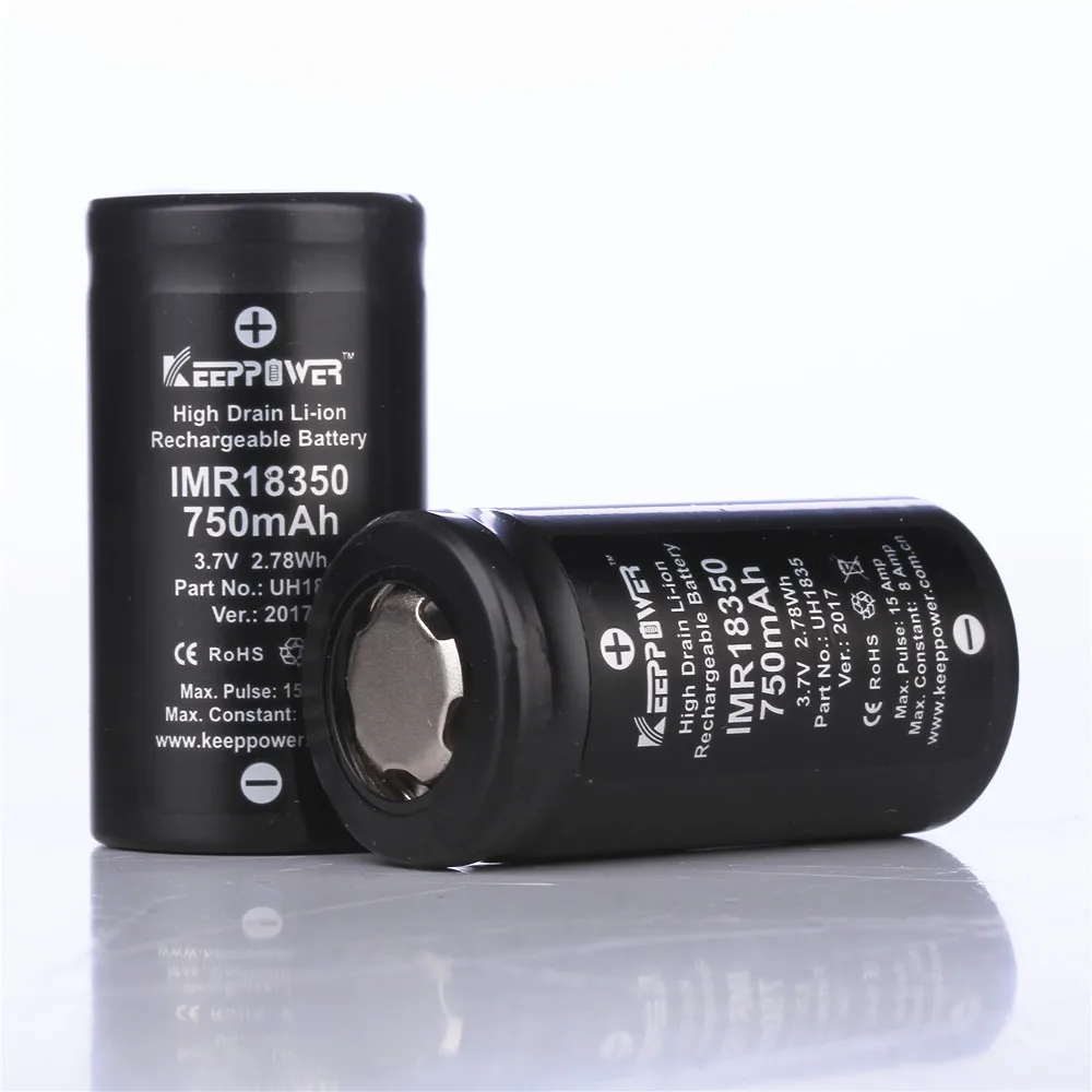 50 pcs KeepPower IMR 18350 battery IMR18350 750mAh 15A max discharge li-ion high drain 3.7V drop shipping Original | Электроника