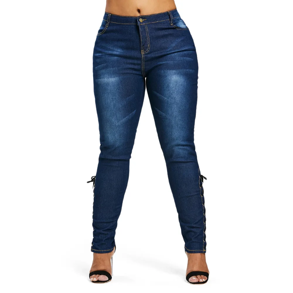 Wipalo Plus Size 5XL Zipper Sexy Fly Side Lace Up Jeans Femme High Waist Pencil Denim Pants Mom Big | Женская одежда