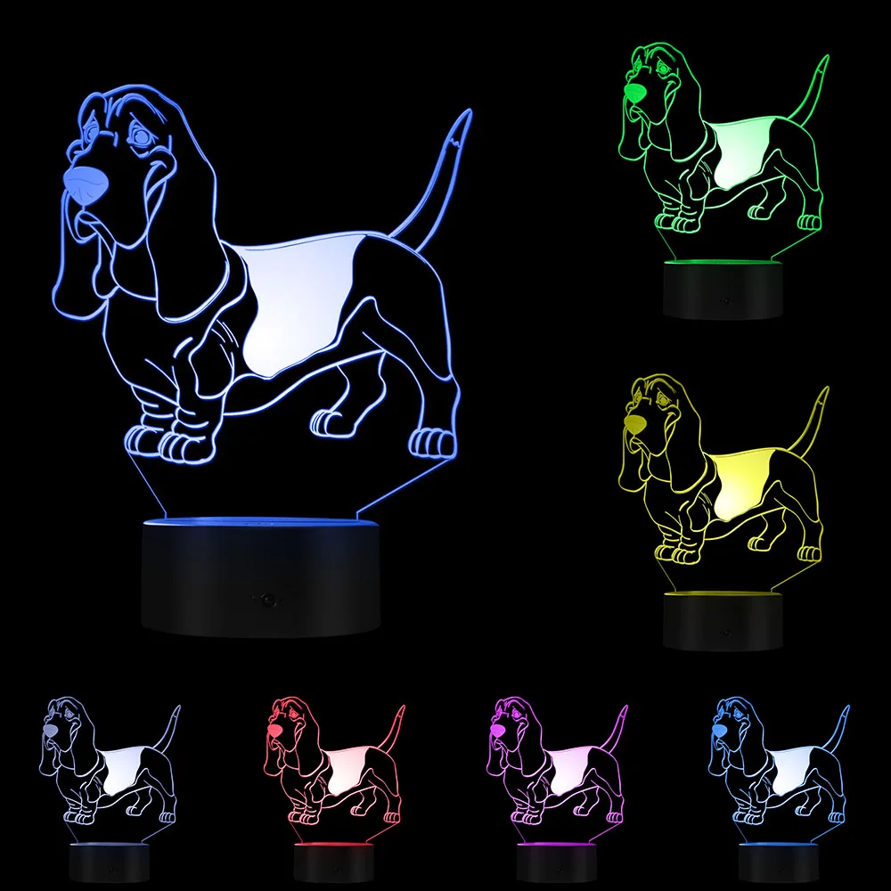 Basset Hound Mood светильник ing 3D Оптическая иллюзия светильник USB Современная Ночная лампа собака животное светящийся светодиодный светильник домашний декор Мопс настольная лампа - Цвет: Without custom name